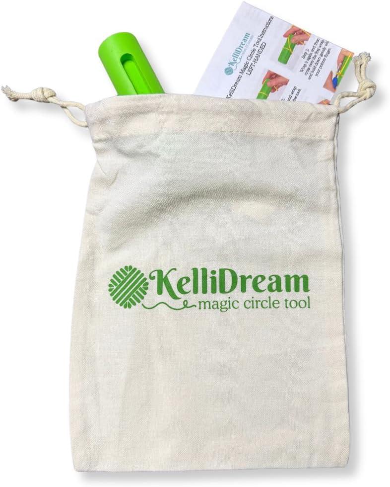 KelliDream Original Magic Circle Crochet Tool w Right & Left-Handed Color Printed Instructions & Videos & Canvas Yarn Bag Holder, Learn How to Make a Magic Circle Stitch w All Yarn Sizes (Green) - Image 4